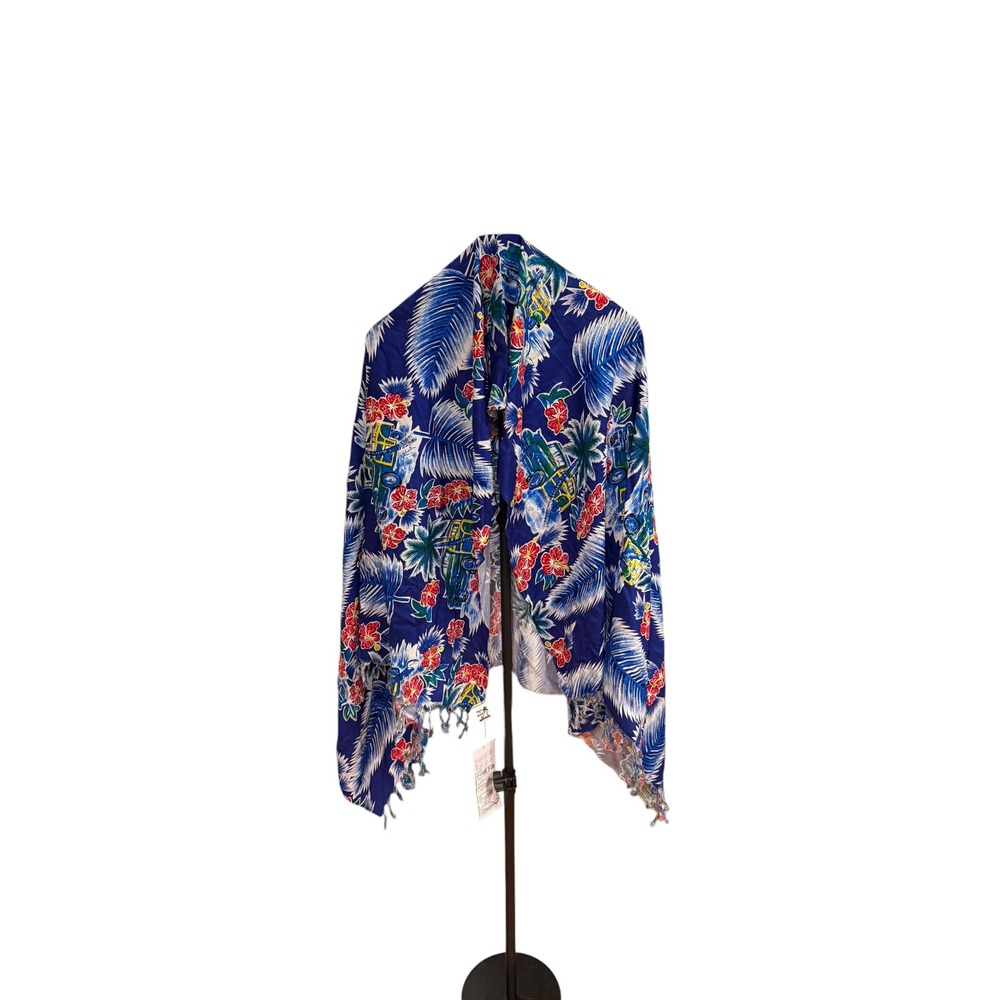 Go-Girl Surfgear Hawaii Sarong Shawl Wrap Blue Tropical Hibiscus Woodie Surf NWT